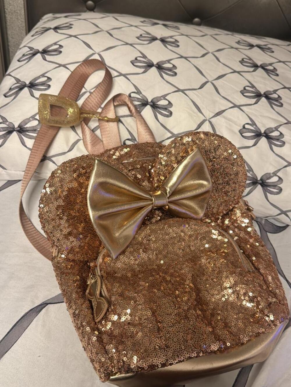 Disney Gold and Pink Sequin Minnie Mouse Backpack with Bow